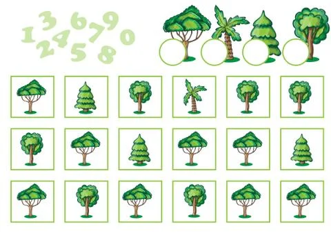Counting Game for Children with trees Illustrazione stock