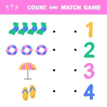 Counting game, how many summer elements. Educational children game Illustrazione stock