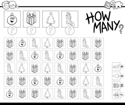 Counting game with xmas objects coloring book Illustrazione stock