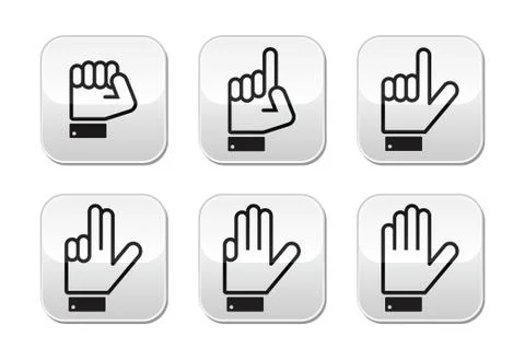 Counting hand signs - vector buttons isolated on white Stock Illustration