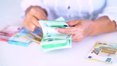 Counting Hundreds of Euros Stock Footage 144593479