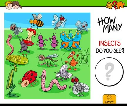 Counting insects and bugs educational game Cartoon Illustration of Educati... Foto stock