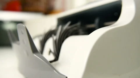 The counting machine counts many bills for one hundred American dollars of a new Stock-Footage 102621288