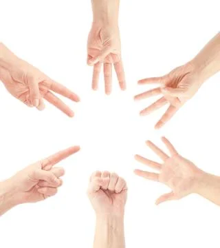 Counting man hands (0 to 5) isolated on white background Stock Photos