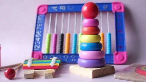 Counting math learning toy on table Stock Footage 189349841