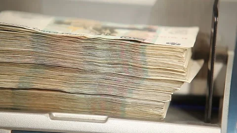 Counting money in the counting machine. Russian Rubles Stock Footage 95545856
