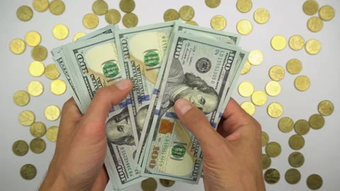 Counting money by hand, a pack of US dollars. Stock Footage 173395281