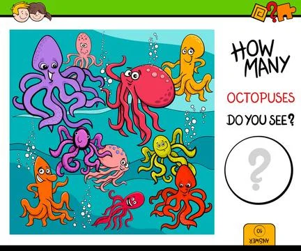Counting octopus characters educational game for kids Cartoon Illustration... Stock Photos