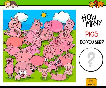 Counting pig characters educational activity Cartoon Illustration of Educa... Stock Photos
