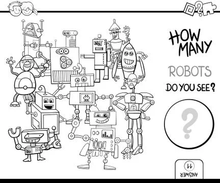 Counting robots coloring page activity イラスト素材