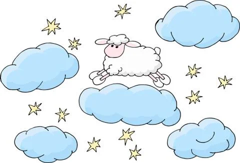 Counting sheep to fall asleep vector illustration. Stock Illustration