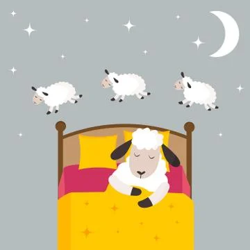 Counting sheep to fall asleep vector illustration. Stock Illustration