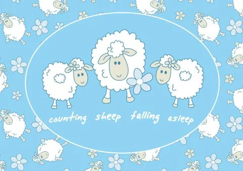 Counting sheep falling asleep Stock Illustration