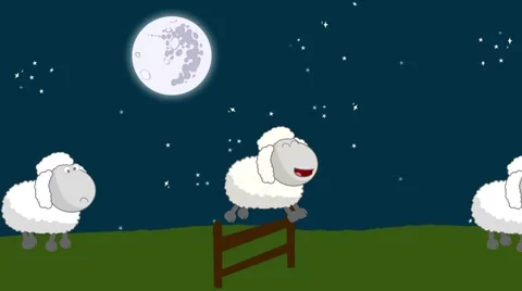Counting Sheep that Jumping Above a Wooden Fence on a Full Moon Night Stock Footage