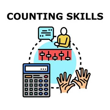 Counting skills developing concept with calculator and hands Stock Illustration