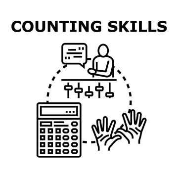 Counting skills developing concept with calculator and hands Stock Illustration