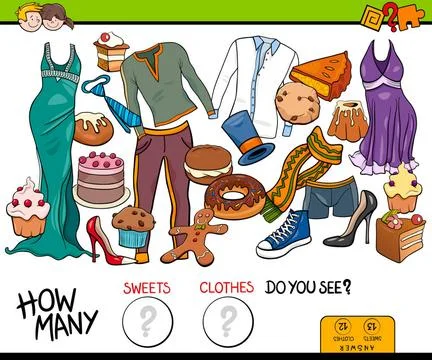 Counting sweets and clothes educational game Cartoon Illustration of Educa... Stock Photos