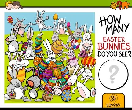 Counting task with easter bunny Cartoon Illustration of Educational Counti... Stockfoto's