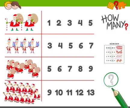 Counting task with Santa Claus characters Illustrazione stock