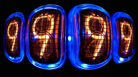 Counting time counters, numerical counter from 9 to 0, in a curved space Gas Stock Footage 104457392