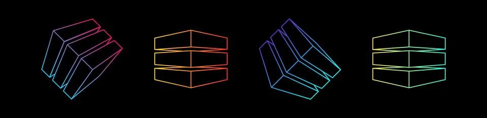 Countour of cube form set, cubes divided into parts Stock Illustration