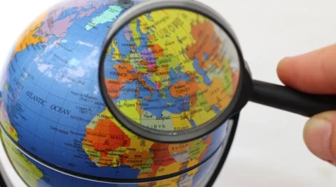 Countries in Europe - small prints map Elements through a magnifying glass Stock-Footage 67237858