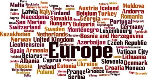 Countries in Europe word cloud Stock Illustration