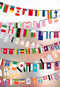Countries flags hangs on the ropes Stock Illustration