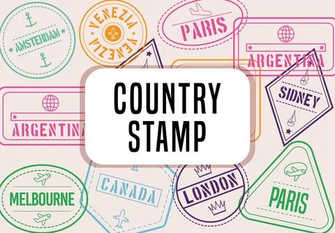 Countries stamps poster Stock Illustration