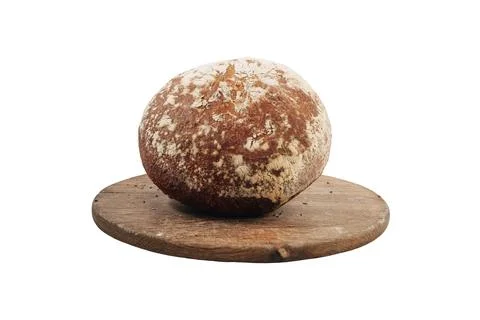 Country Bread Round Loaf of Rustic White Bread on a Wooden Board, Isolated .. Stock Photos