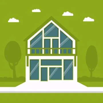 Country cottage in flat style a vector on a green background. Eco-friendly Ho Stock Illustration