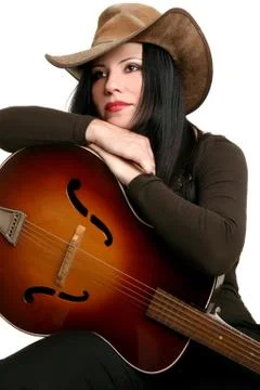 Country female performer and guitar Stock Photos