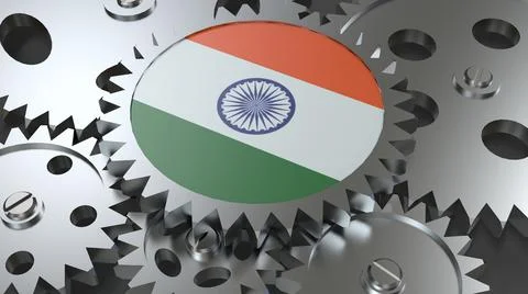 Country flag with gears 3d render image Stock Illustration
