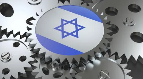 Country flag with gears 3d render image Stock Illustration