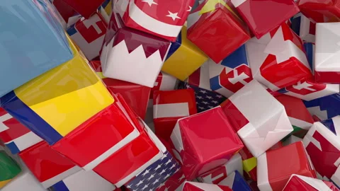 Country flags boxes falling Stock Footage 306587555