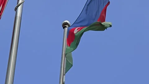 Country Flags Fluttering Strong in the Wind on a Clear Day Stock Footage 283957740