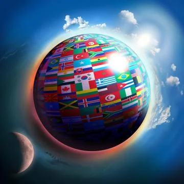 Country flags globe in space Stock Illustration