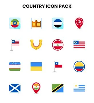 Country Flat Bundle Icons Pack Stock Illustration