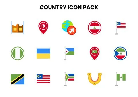 Country Flat Set Icons Pack Stock-Illustration