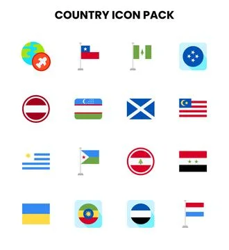 Country Flat Vector Icons Pack Stock Illustration