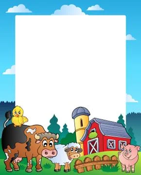 Country frame with red barn  Stock Illustration