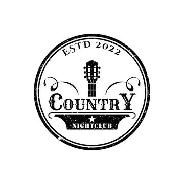 Country Guitar Music Western Vintage Retro Saloon Bar Cowboy logo design Stock Illustration