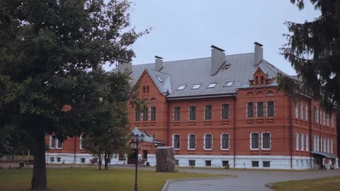 Country hotel in summer, an old architectural building made of brick Vídeos de archivo 237461663