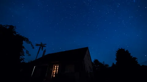 Country House by Night, Starry Sky, Timelapse Stock Footage