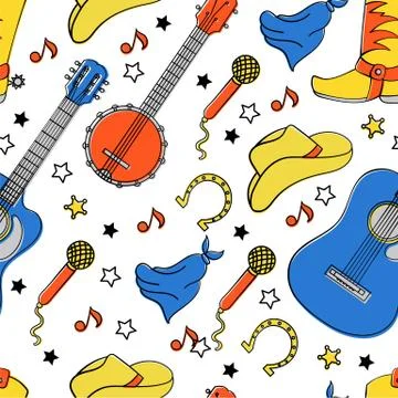 COUNTRY INSTRUMENTS Seamless Pattern Vector Illustration Stock Illustration