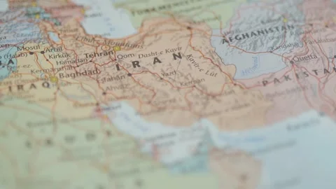 The Country of Iran on a Colorful and Blurry Middle East Map Stock Footage