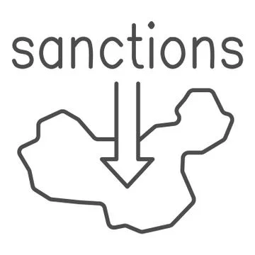 Country map and arrow down with text sanctions thin line icon, economic Illustrazione stock