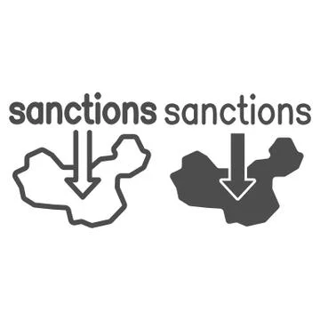 Country map and arrow down with text sanctions line and solid icon, economic Stock Illustration