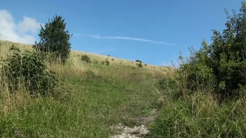 Country path, Whinless Down, Dover, Kent, England Stock Footage 70864913