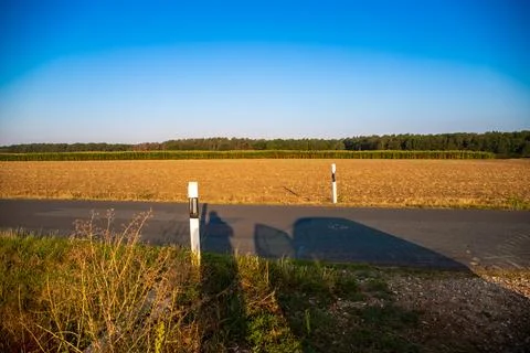 A country road between 2 fields Stock Photos